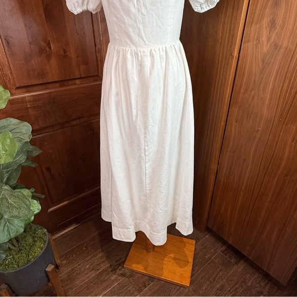 Reformation Marella linen White Puff Sleeve Midi Dress Reformation Marella linen White Puff Sleeve Midi Dress